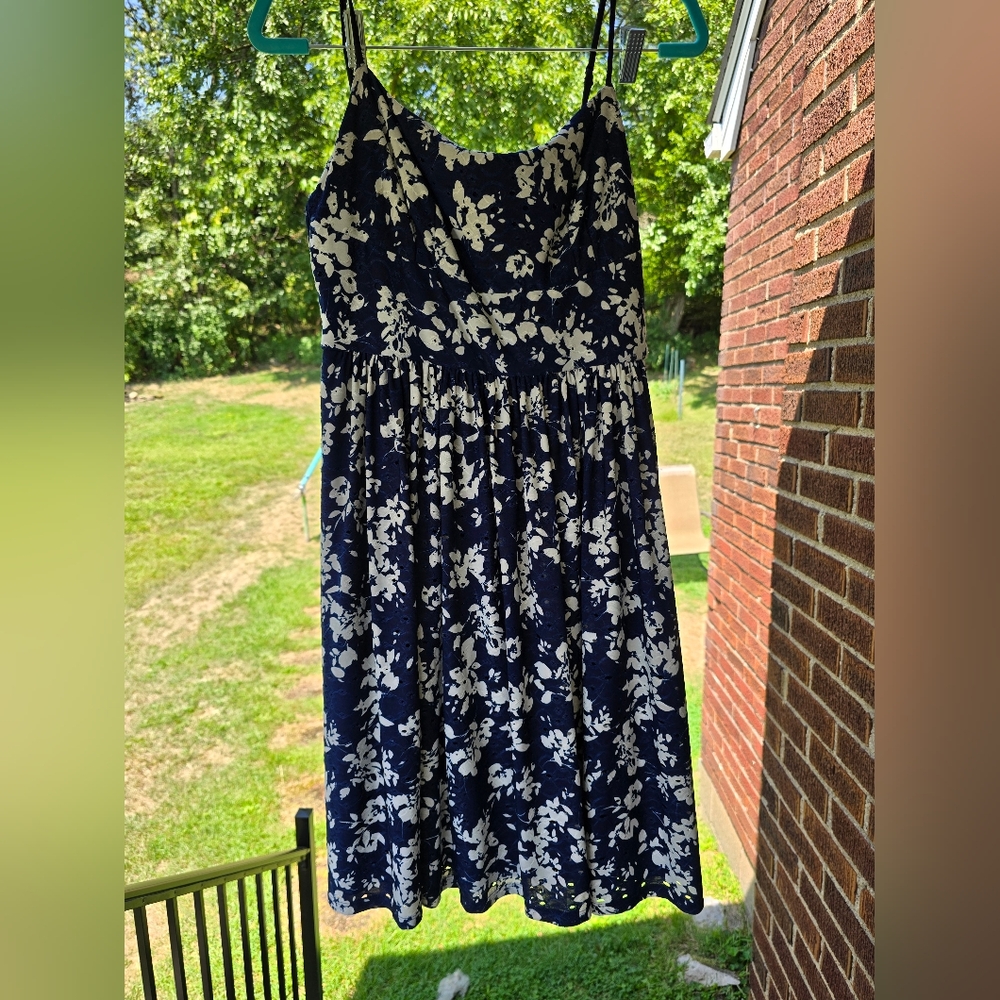 Adorne Lucie Knit Eyelet Navy Sundress, Sz 10